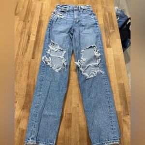 American Eagle Outfitters Ripped Blue Straight Leg Jeans